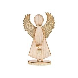 Drewniany anioł z dużymi uniesionymi ku górze skrzydłami beżowy, mały 1