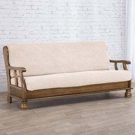 Super streczowe pokrowce NIAGARA śmietankowe, kanapa trzyosobowa z drew. bokami (sz. 160 - 200 cm) 1