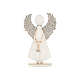 Drewniany anioł z dużymi uniesionymi ku górze skrzydłami srebrny, mały 1