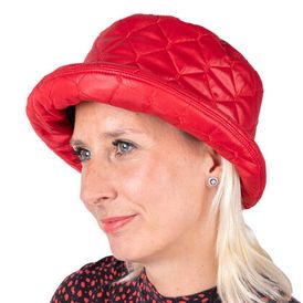 Pikowany kapelusz damski wodoodporny czerwony 1
