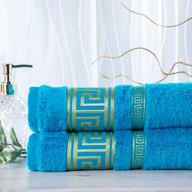 Zestaw 2 ręczników bambusowych ROMA turkusowy 50 x 100 cm 1